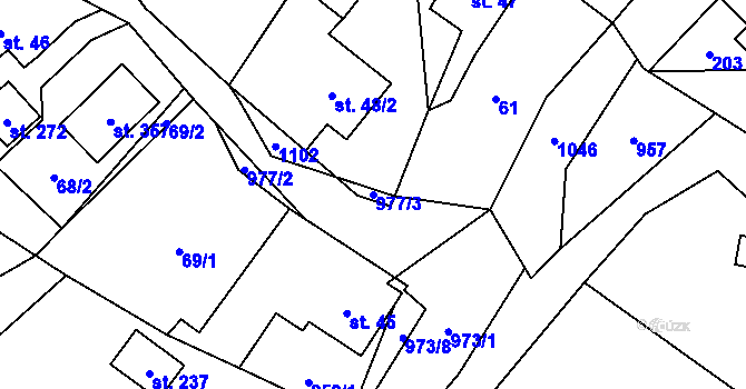 Parcela st. 977/3 v KÚ Bordovice, Katastrální mapa