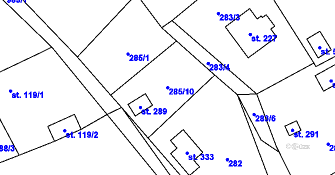 Parcela st. 285/10 v KÚ Bordovice, Katastrální mapa