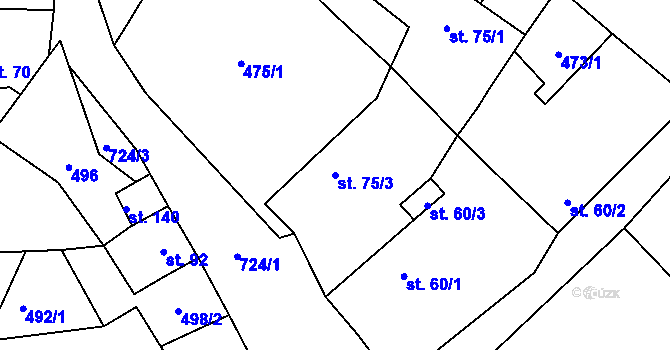 Parcela st. 75/3 v KÚ Boreč u Lovosic, Katastrální mapa