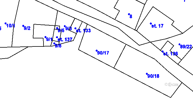 Parcela st. 90/17 v KÚ Boreč u Lovosic, Katastrální mapa