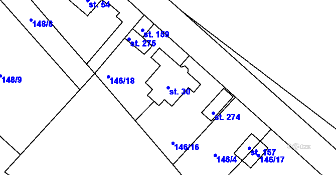 Parcela st. 30 v KÚ Borek nad Labem, Katastrální mapa