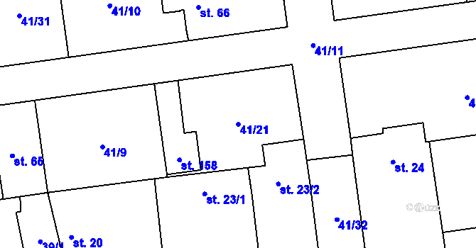 Parcela st. 41/21 v KÚ Borek nad Labem, Katastrální mapa