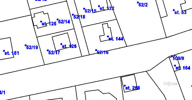 Parcela st. 52/16 v KÚ Borek nad Labem, Katastrální mapa