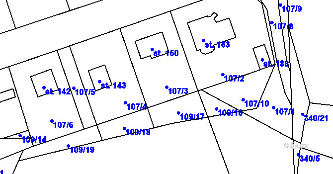Parcela st. 107/3 v KÚ Borek nad Labem, Katastrální mapa