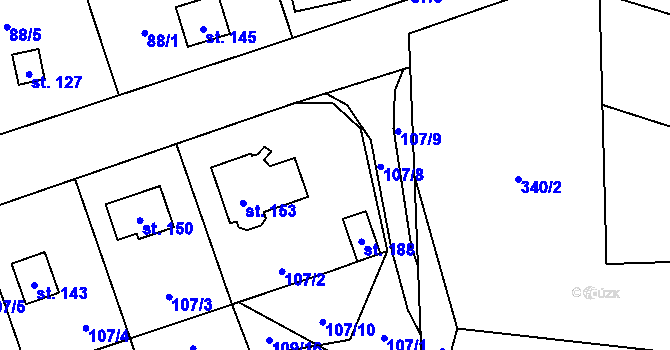 Parcela st. 107/7 v KÚ Borek nad Labem, Katastrální mapa