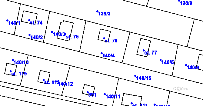 Parcela st. 140/4 v KÚ Borek nad Labem, Katastrální mapa