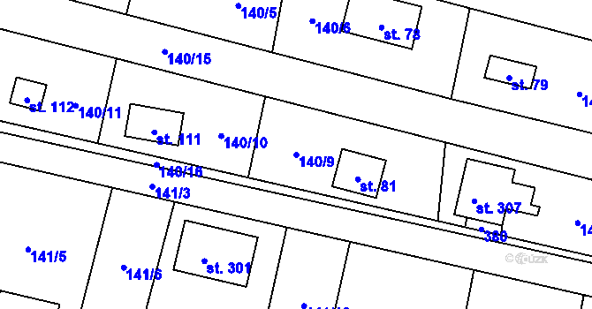 Parcela st. 140/9 v KÚ Borek nad Labem, Katastrální mapa