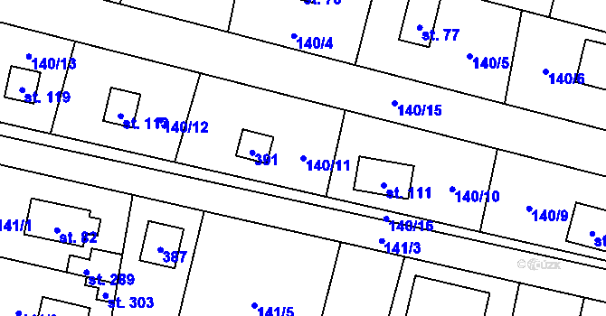 Parcela st. 140/11 v KÚ Borek nad Labem, Katastrální mapa