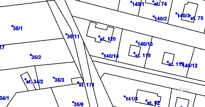 Parcela st. 140/14 v KÚ Borek nad Labem, Katastrální mapa