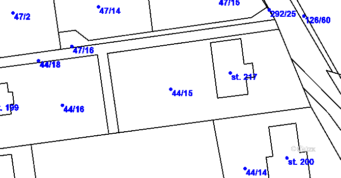Parcela st. 44/15 v KÚ Borek nad Labem, Katastrální mapa