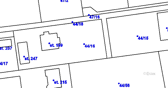 Parcela st. 44/16 v KÚ Borek nad Labem, Katastrální mapa
