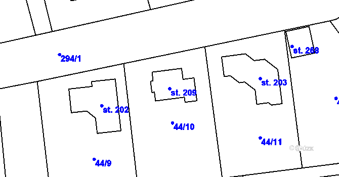 Parcela st. 209 v KÚ Borek nad Labem, Katastrální mapa