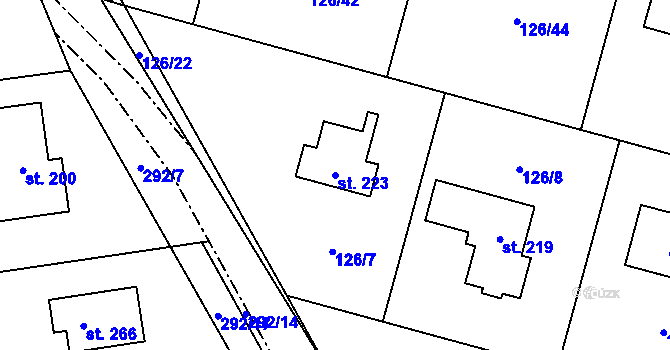 Parcela st. 223 v KÚ Borek nad Labem, Katastrální mapa