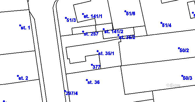 Parcela st. 35/1 v KÚ Borek nad Labem, Katastrální mapa