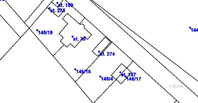 Parcela st. 274 v KÚ Borek nad Labem, Katastrální mapa