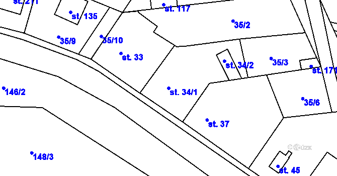 Parcela st. 34/1 v KÚ Borek nad Labem, Katastrální mapa