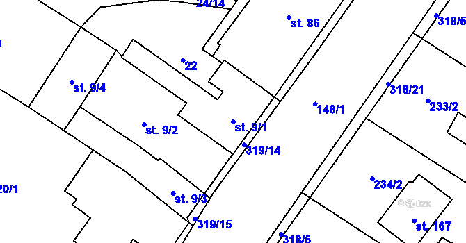 Parcela st. 9/1 v KÚ Borek u Českých Budějovic, Katastrální mapa