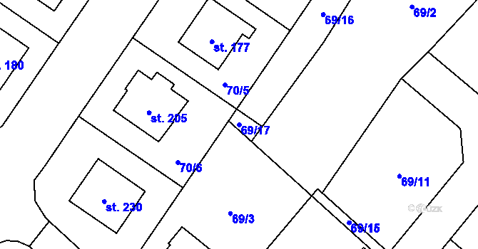 Parcela st. 69/17 v KÚ Borek u Českých Budějovic, Katastrální mapa