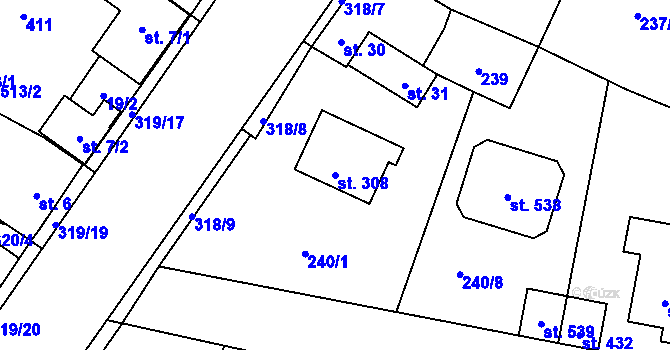 Parcela st. 308 v KÚ Borek u Českých Budějovic, Katastrální mapa