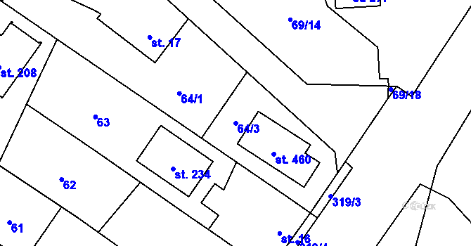 Parcela st. 64/3 v KÚ Borek u Českých Budějovic, Katastrální mapa