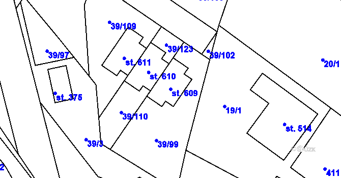 Parcela st. 609 v KÚ Borek u Českých Budějovic, Katastrální mapa