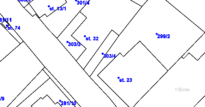 Parcela st. 303/4 v KÚ Borek u Dačic, Katastrální mapa