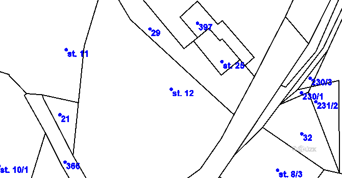 Parcela st. 12 v KÚ Borek u Miletína, Katastrální mapa