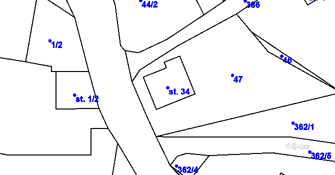 Parcela st. 34 v KÚ Borek u Miletína, Katastrální mapa