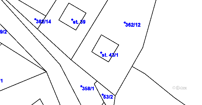 Parcela st. 43/1 v KÚ Borek u Miletína, Katastrální mapa