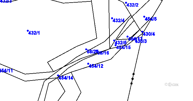 Parcela st. 58/16 v KÚ Želejov, Katastrální mapa