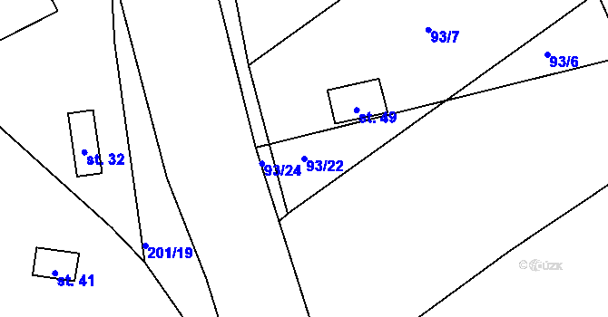 Parcela st. 93/22 v KÚ Želejov, Katastrální mapa