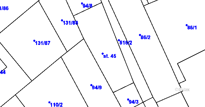 Parcela st. 45 v KÚ Borek, Katastrální mapa