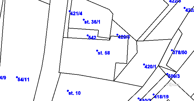 Parcela st. 58 v KÚ Borek, Katastrální mapa