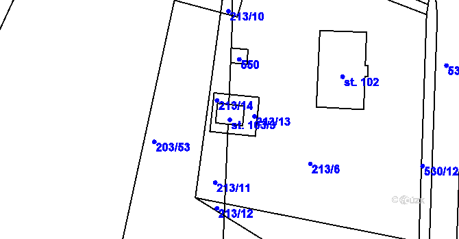 Parcela st. 103/3 v KÚ Borek, Katastrální mapa