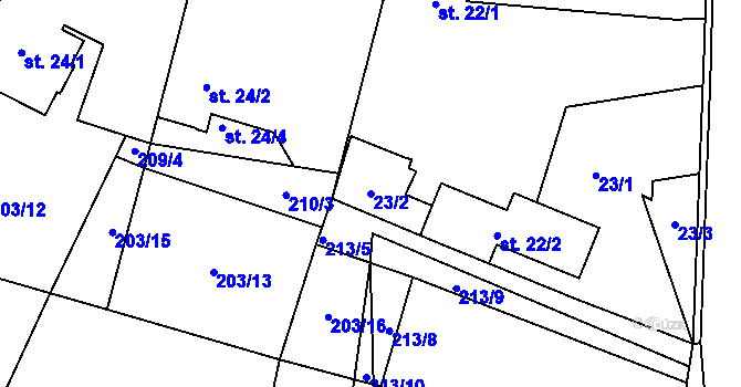 Parcela st. 23/2 v KÚ Borek, Katastrální mapa