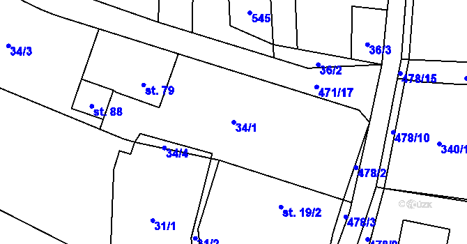 Parcela st. 34/1 v KÚ Borek, Katastrální mapa