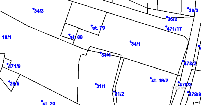 Parcela st. 34/4 v KÚ Borek, Katastrální mapa