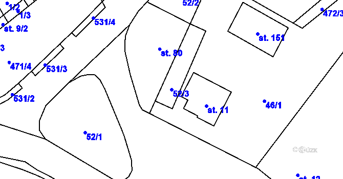 Parcela st. 52/3 v KÚ Borek, Katastrální mapa