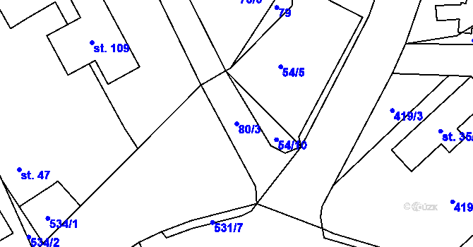 Parcela st. 80/3 v KÚ Borek, Katastrální mapa
