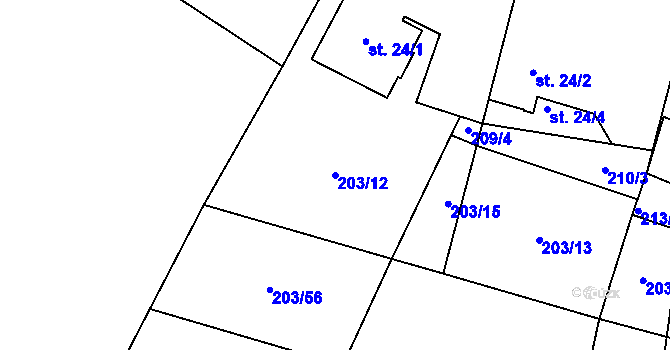 Parcela st. 203/12 v KÚ Borek, Katastrální mapa