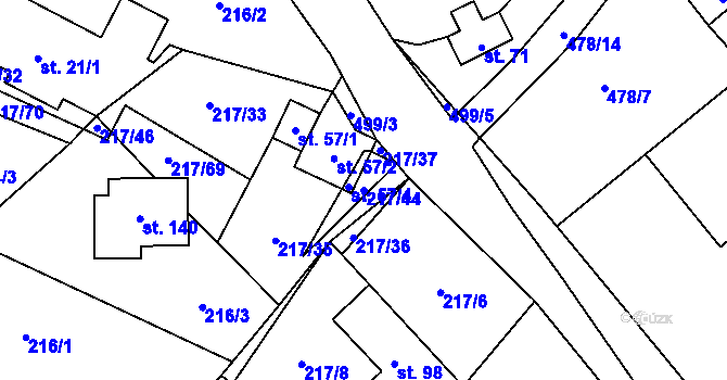 Parcela st. 217/44 v KÚ Borek, Katastrální mapa