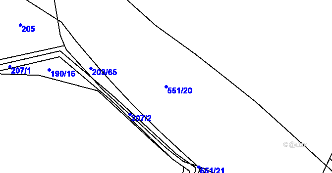 Parcela st. 551/20 v KÚ Borek, Katastrální mapa