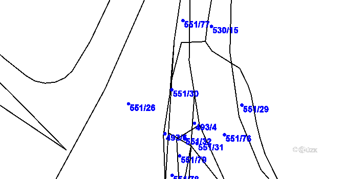 Parcela st. 551/30 v KÚ Borek, Katastrální mapa