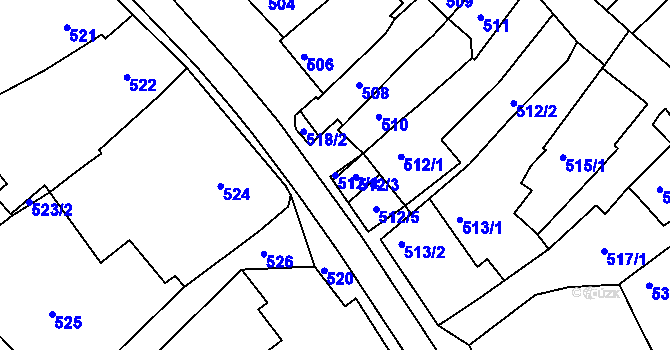 Parcela st. 512/4 v KÚ Borkovany, Katastrální mapa