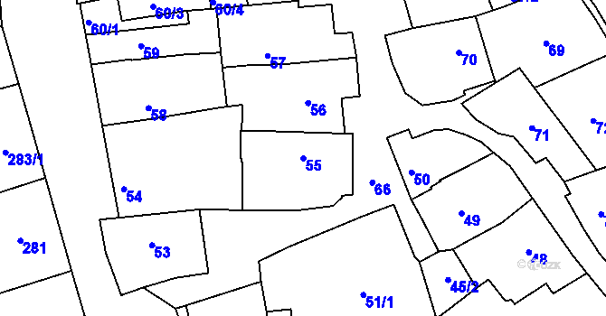 Parcela st. 55 v KÚ Borkovany, Katastrální mapa