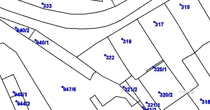 Parcela st. 322 v KÚ Borkovany, Katastrální mapa