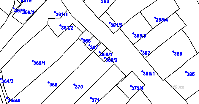 Parcela st. 369/1 v KÚ Borkovany, Katastrální mapa