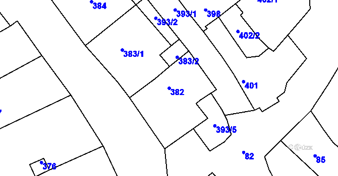 Parcela st. 382 v KÚ Borkovany, Katastrální mapa