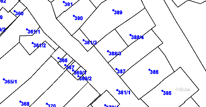 Parcela st. 388 v KÚ Borkovany, Katastrální mapa