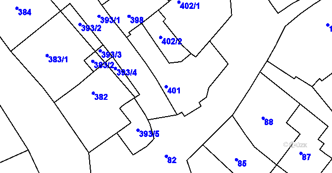 Parcela st. 401 v KÚ Borkovany, Katastrální mapa